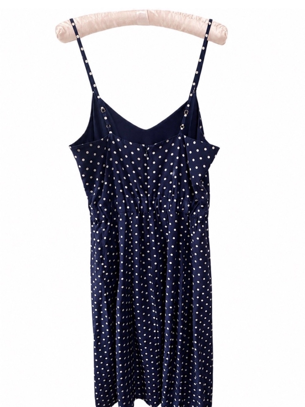 J. Crew Navy Blue Polka Dot 100% Silk Midi Dress SZ 4 Relaxed Fit Coquette - Picture 5 of 14
